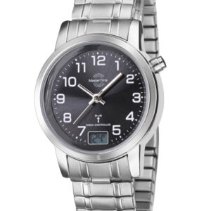 MasterTime Damen-Funkuhr Basic, silber/ schwarz - mit Zugband - MTLA-10309-22M