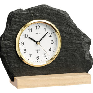 AMS Funk-Tischuhr Naturschiefer, Alu-Frontreif gelb