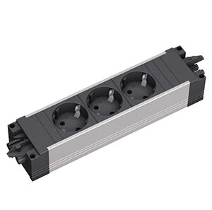 Benchalist Einbau-Drucksteckdose, mit 2 Flachsteckdosen + 1 Schuko