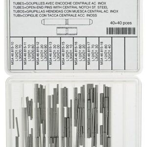 Bandhülsen und Stifte Sortiment Edelstahl Länge Hülse 12,00mm, Stift 30,00mm, Ø Hülse 1,00-1,80mm, Stift 0,70-1,40mm, Inhalt 80 Stk.