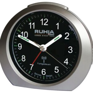 UMR Funkwecker silber-schwarz mit ansteigendem Weckton, Weckwiederholung und Beleuchtung