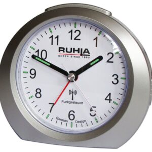 UMR Funkwecker silber-weiß mit ansteigendem Weckton, Weckwiederholung und Beleuchtung