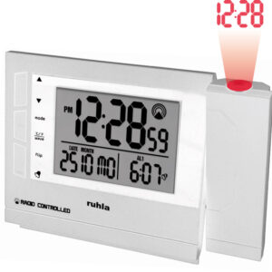 UMR Funk-Projektionswecker weiß mit 2 Weckzeiten, Weckwiederholung, Dualzeit, Temperatur u.v.m.