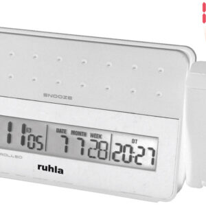 UMR Funk-Projektionswecker weiß mit 2 Weckzeiten, Weckwiederholung, Wochentage in 7 Sprachen, Temperatur