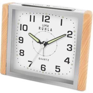 UMR Quarzwecker silber-beige mit schleichender Sekunde und super LED-Licht
