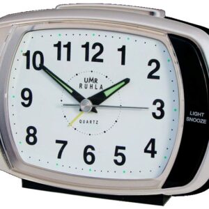 UMR Quarzwecker schwarz-silber mit mechanischer Glocke oder elektrischem Ton