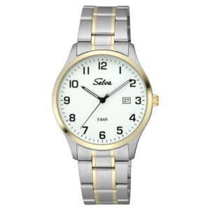 SELVA Quarz-Armbanduhr mit Edelstahlband bicolor, Zifferblatt weiß Ø 39mm