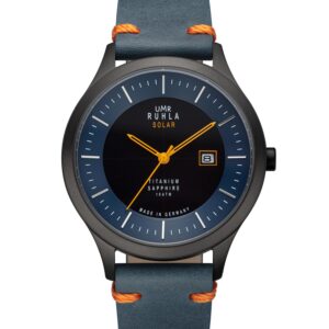Uhren Manufaktur Ruhla - Armbanduhr Solar Ø 41mm Titan/ Band vegan blau