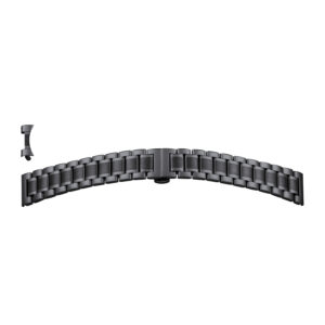 Metallband Edelstahl 20-20mm schwarz, massiv, poliert/ mattiert, Butterfly-Schließe, wechselbarer Anstoß, inkl. gefaltete runde Anstöße