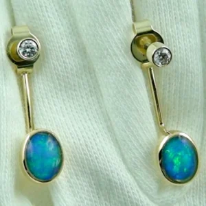 14k Ohrhänger mit Welo Opalen, Diamanten Ohrstecker