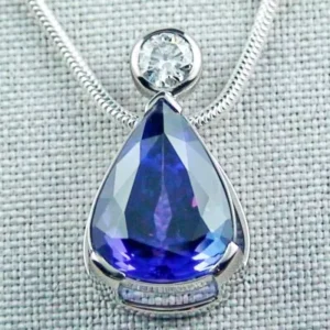 11,86 ct Tansanitanhänger Diamant Anhänger Weißgold Tropfenschliff