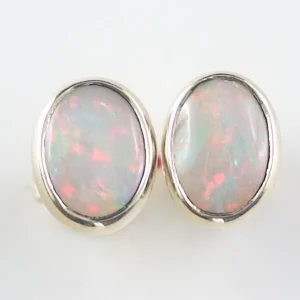 14k Gelbgold Opal Ohrstecker mit 0,50 + 0,60 ct. White Opalen