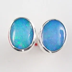 935 Silber Opal Ohrstecker mit 1,04 ct. + 1,11 ct. Welo Opalen