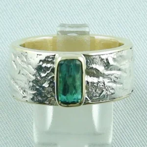Herrenring, 1,25 ct Turmalin, 14k Gold u Silber, Turmalinring