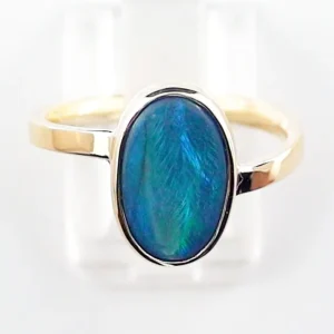 18k Goldring mit 1,58 ct. Top GEM Class Black Opal - Blau Grün Türkiser Opalstein