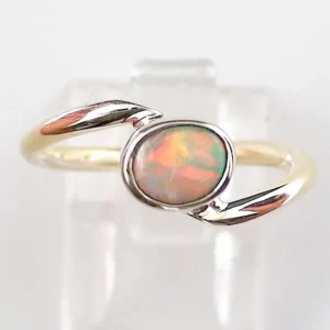 14k Goldring mit 0,42 ct. White Opal - Gelbgold Ringschiene und Palladium Weißgold Fassung