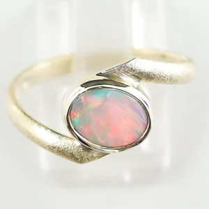 585er / 14k Gelbgold Bypass-Opalring mit GEM Class 0,89 ct. White Opal aus Lightning Ridge