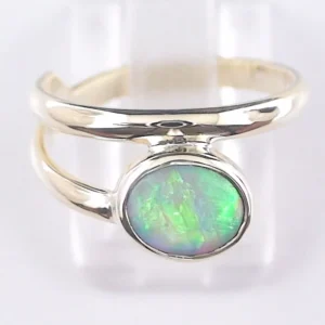 585er / 14k Gelbgold Opalring mit GEM Class 0,90 ct. White Opal aus Lightning Ridge