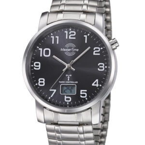 MasterTime Herren-Funkuhr Basic, silber/ schwarz - mit Zugband - MTGA-10308-22M
