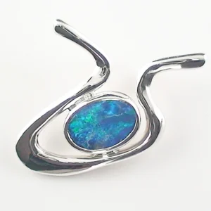 935 Silber Anhänger mit 1,65 ct. Black Crystal Opal Doublette – Außergewöhnlicher Designer-Anhänger mit Black Crystal Opal Doublette aus Lightning Ridge