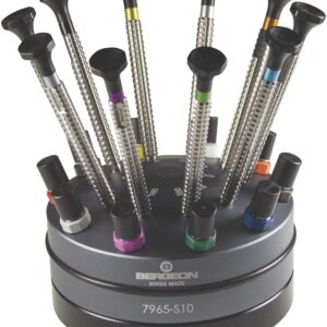 Schraubendreher-Sortiment für dynamometrische Trommel 10 Stück auf Drehsockel mit Edelstahlklinge Bergeon