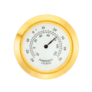 Mini-Einsteckwerk Import Trommel Ø 40,5mm, Lünette Ø 45mm gelb, Zifferblatt weiß-antik, Thermometer