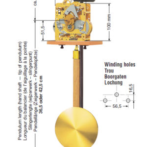 Federzugwerk FF Hermle, 14-Tage, Pendellänge 42,5 cm, mit Bim-Bam-Schlag
