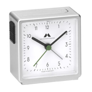 Quarz-Wecker made in Germany Gehäuse silber, Zifferblatt weiß