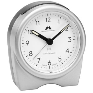 Funk-Wecker made in Germany Gehäuse Silber/ Zifferblatt weiß