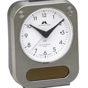 Funk-Solar-Wecker made in Germany Gehäuse Titan/ Zifferblatt weiß