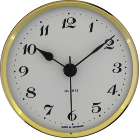 Einsteckwerk UTS Trommel Ø 57mm, Lünette Ø 72mm gelb, Zifferblatt weiß-antik, arabische Zahlen