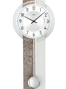 AMS Quarz-Pendelwanduhr Naturstein / Alu