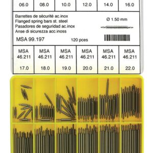Sortiment Federstege 215E Edelstahl weiß, Ø 1,5 Länge 6-22mm, Zapfen mit Ansatz
