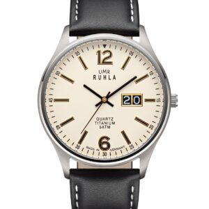 Uhren Manufaktur Ruhla - Armbanduhr Big Date beige - made in Germany