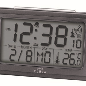 UMR Funkwecker mit großen LC-Display, Kalender, Temperatur- und Funksignalanzeige, grau