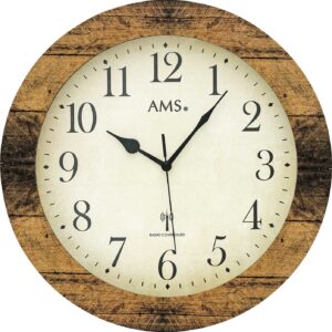 AMS Funk-Wanduhr Holz/ Glas Nussbaumoptik