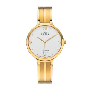 Uhren Manufaktur Ruhla - Armbanduhr Style/Trendline - Titangehäuse goldfarben - weiß