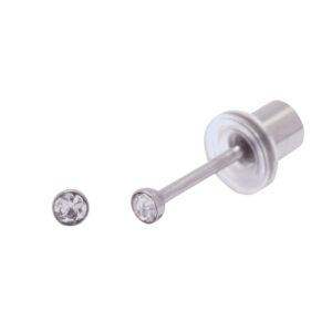 Ohrlino Erstohrstecker Rundfassung weiß 2mm, Kristall weiß 1mm