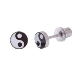 Ohrlino Erstohrstecker Ying-Yang-Motiv auf Edelstahlstift, 5mm