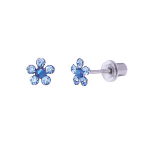 Ohrlino Erstohrstecker Blume, weiß, 5 Kristalle saphirblau