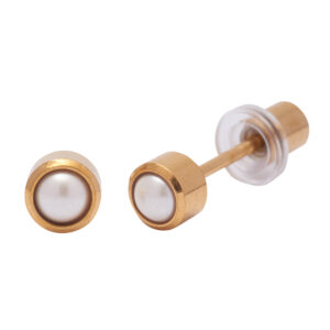 Ohrlino Erstohrstecker Rundfassung 4mm gelb, Perle 3mm