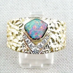 massiver 750er Opalring 18k mit Boulder Opal & Diamanten