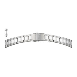 Metallband Edelstahl 20-20mm weiß, massiv, satiniert, 3-Falt-Schließe und 2 Drücker