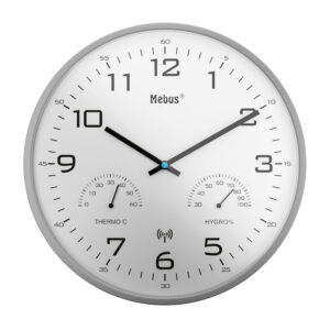 Funk-Wanduhr mit Thermometer/ Hygrometer, silber-grau