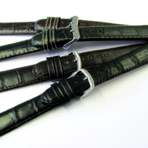 Lederbänder 10er-Karte Kalb Louisianakroko 18-22mm schwarz, dunkelbraun mit Krokoprägung