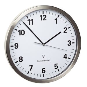 TFA Funk-Wanduhr Aluminium Ø 305mm mit leisem Sweep-Uhrwerk