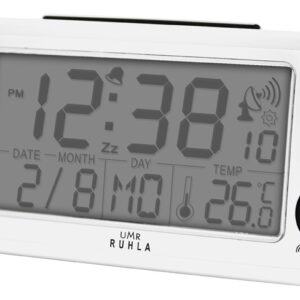 UMR Funkwecker mit großen LC-Display, Kalender, Temperatur- und Funksignalanzeige, weiß