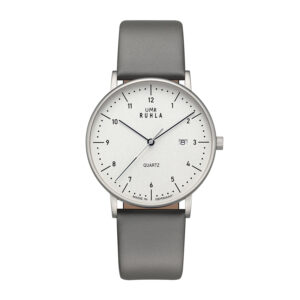 Uhren Manufaktur Ruhla - Armbanduhr Classic - silbernes Geh./weiß, graues Lederband