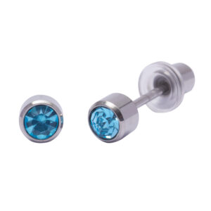 Ohrlino Erstohrstecker Rundfassung weiß 4mm, Kristall hellblau 3mm
