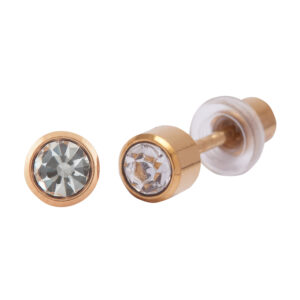 Ohrlino Erstohrstecker Rundfassung gelb 4mm, Kristall weiß 3mm